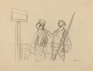プラカードを見る 2 人の兵士、おそらく 1918 年。 作： Jean Louis Forain