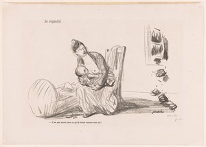 ダイヤモンドが飛び散る間、母乳で育てる女性 Le zeppelin (オブジェクトのタイトル) 作： Jean Louis Forain