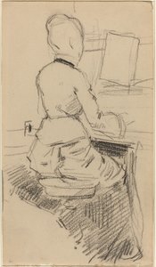 ピアノの前に座る若い女性 [recto] 1890年頃