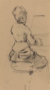 ピアノの前に座る若い女性 [裏面]