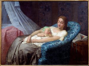 若い母親の絵 ジャン・ルイ・ハモン（1821-1874） 1863年 ナント、ボザール美術館蔵 作： Jean Louis Hamon