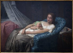 若い母親ジャン・ルイ・ハモン（1821-1874）による絵画、油彩、キャンバス 作： Jean Louis Hamon