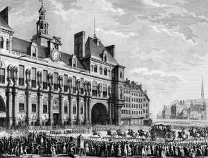 フランス革命。7月17日、パルシの市庁舎に到着した国王ルイ16世（1754-1793）。
