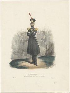 国民民兵の将校、1829年 歩兵/国民民兵、将校の脱衣（オブジェクトのタイトル） ベルギーの衣装：古代と現代、軍事、市民、宗教、1830年（シリーズタイトル） 作： Jean Louis Van Hemelryck