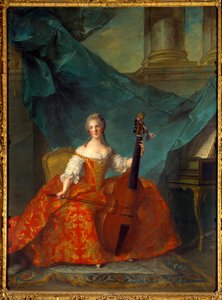 ヴィオールの低音を奏でるルイ15世の娘アンリエット・ド・フランス（1727-1752）夫人の肖像 - ジャン・マルク（ジャン・マルク）・ナティエ（1685-1766）の絵画 作： Jean Marc Nattier