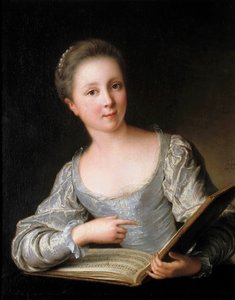 若い女性の肖像 楽譜を読む若い女性 - ジャン・マルク（Jean-Marc）・ナティエ（1685-1766）の絵画 1719年 薄手 0,74 x 0,60 m