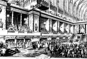 1775年のフランスのルイ16世の戴冠式。 作： Jean Michel the Younger Moreau