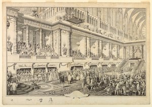 戴冠式で宣誓を行うフランスのルイ16世 作： Jean Michel Moreau le Jeune