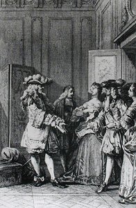 D.ニーによって刻まれたモリエール（1622-73）のベルサイユ宮殿のイラスト 作： Jean Michel the Younger Moreau