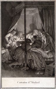 ピエール・アベラールまたはピエール・アビラールの去勢 フランスの哲学者・神学者（1079年から1142年）。モローによるエングレーヴィング。