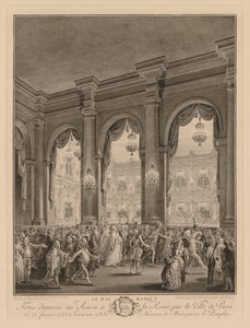 1782年1月23日、市庁舎で贈られた仮面舞踏会。 作： Jean Michel the Younger Moreau