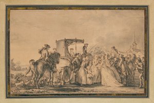 マリーアントワネット、彼女の馬車を出て彼女の家に囲まれ、農民を慰める1773 作： Jean Michel the Younger Moreau