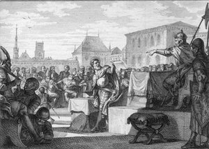 クレルゲのパサジェ改革、816年：敬虔なルイ1世またはデボネール（778-840） - ジャン・ミシェル・モロー（モロー・ル・ジューン）（1741-1814）によるエングレーヴィング