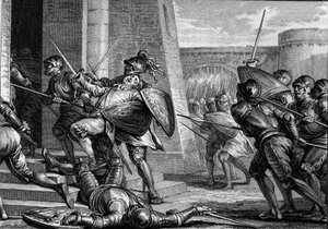 フランス公爵ロバート・ザ・フォート（815-866年頃）は、866年のブリサルトの戦いで、ブルトン人とヴァイキングを組み合わせた軍勢とフランク人を戦わせた。ジャン・ミッシェル・モロー（モロー・ル・ジュン）（1741-1814）によるエングレーヴィング 作： Jean Michel the Younger Moreau