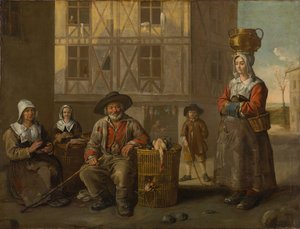 家禽商人と手を温める老婆、1652年頃（キャンバスに油彩） 作： Jean Michelin