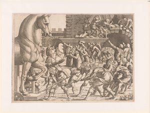 トロイの木馬の持ち込み トロイア戦争の歴史（シリーズタイトル） 作： Jean Mignon (attributed to)