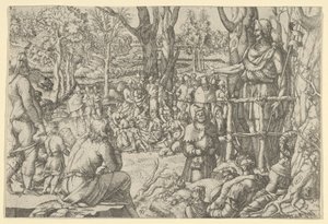 砂漠で説教する聖ヨハネ、1535-55年。 作： Jean Mignon