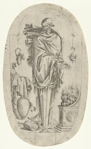 手を温める老人の形での用語、1535-55。 作： Jean Mignon