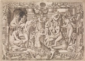 女性の入浴、1535-55年 作： Jean Mignon