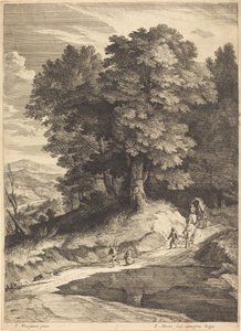 馬車に乗った旅人がいる森の端 作： Jean Morin, after Jacques Fouquières