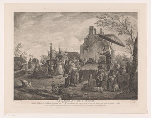 村の劇場 Le Marchand de Mitridate (オブジェクトのタイトル) Philips Wouwermanによる絵画の後の版画（シリーズタイトル） Works of Ph.pe Wouwermans Hollandois (シリーズタイトル) 作： Jean Moyreau