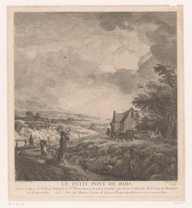 橋の上の小道に沿って家のある風景 Le petit pont de bois (オブジェクトのタイトル) Philips Wouwermanによる絵画の後の版画（シリーズタイトル） Works of Ph.pe Wouwermans Hollandois (シリーズタイトル)