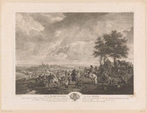市場に馬のトレーダーがいる風景 Les Maquignons à la Foire (オブジェクトのタイトル) Philips Wouwermanによる絵画の後の版画（シリーズタイトル） Works of Ph.pe Wouwermans Hollandois (シリーズタイトル) 作： Jean Moyreau