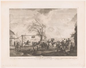 村の宿屋のリングサイン クール・ド・ラ・バゲ (オブジェクトのタイトル) Philips Wouwermanによる絵画の後の版画（シリーズタイトル） Works of Ph.pe Wouwermans Hollandois (シリーズタイトル) 作： Jean Moyreau