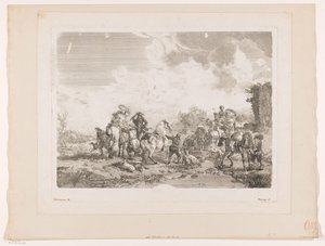 噴水で休む狩猟団 ヴィーナスの泉 Philips Wouwermanによる絵画の後の版画（シリーズタイトル） Works of Ph.pe Wouwermans Hollandois (シリーズタイトル) 作： Jean Moyreau