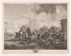 噴水で休む狩猟団 ヴィーナスの泉 Philips Wouwermanによる絵画の後の版画（シリーズタイトル） Works of Ph.pe Wouwermans Hollandois (シリーズタイトル) 作： Jean Moyreau