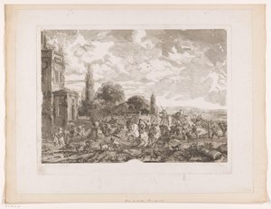 家の前で出発する狩猟隊 Partie de Chasse pour le Vol Philips Wouwermanによる絵画の後の版画（シリーズタイトル） Works of Ph.pe Wouwermans Hollandois (シリーズタイトル) 作： Jean Moyreau