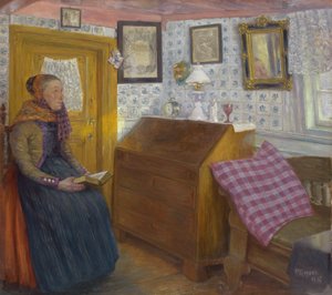 1895年の日曜日の農家のインテリア 作： Jean Paul Kayser