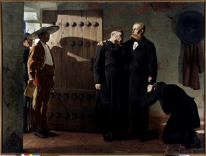 1867年6月19日に処刑される前のメキシコの皇帝マクシミリアン1世（1832-1867） 牢屋を出る前に司祭を慰める王。ジャン・ポール・ローレンス（1838-1921）による絵画 1882年 サンクトペテルブルクエルミタージュ美術館