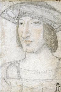 フランス王フランシス1世（1494-1547）の肖像 par Perreal, Jean (c. 1460-1530).紙に黒チョークとサンギーヌ、サイズ：19,1x13,2、16世紀前半、サンクトペテルブルク、国立エルミタージュ美術館