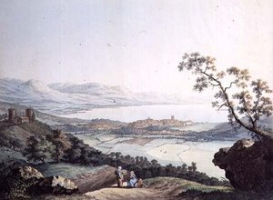 ジャン・フィリップ・リンク2世（1770-1812）とヤコブ・フィリップ・ハッケルト（1737-1807）が彫ったサヴォワのサコネックスからのジュネーヴの眺め（エングレーヴィング） 作： Jean Philippe II (after) Linck