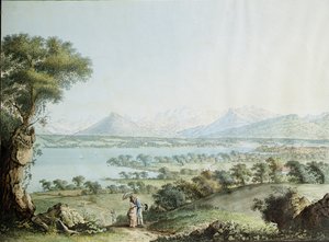 ジャンフィリップリンクII（1770-1812）とジェイコブフィリップハッカート（1737-1807）によって彫刻された、モンブランを手前にしたモンブランの眺め 作： Jean Philippe II Linck