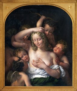 ニンフと愛。ジャン・ピエール・グランジェ（1779-1840）による絵画、木に油彩、96.5×82cm 作： Jean Pierre Granger
