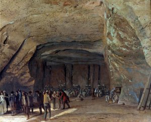 1789年頃のディエペダールの塩の倉庫としての地下室 塩の採石場で働く人たちジャン・ピエール・ウエル（1735-1813）による絵画 1789年頃 日。0,65x0,97 m Rouen, musee des Beaux Arts - 1789年頃のディエペダールで塩の倉庫として使われていた洞窟。W 作： Jean Pierre Houel