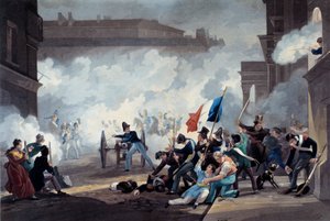 1830年の革命。エコール・ポリテクニークの学生が、パレ・ロワイヤルを占拠した際に大砲を奪った（7月28日 作： Jean Pierre Marie Jazet
