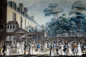 パリの眺め：トルコ庭園のプロムナード。ジャン・ピエール・マリー・ジャゼ（1788-1871）のリトグラフ 作： Jean Pierre Marie Jazet