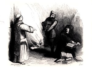 1874年、パリのユージーンブリフォーによる「Le Secret de Rome au XIXe siecle」から、インデックス委員会が注文したローマの本の自動ダフェ 作： Jean Pierre Moynet