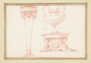 製本された素描、花瓶、台に置かれたランプ、『Dessins d