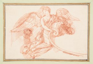 装飾的な巻物を持つ有翼の女性像 作： Jean Robert Ango