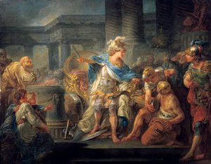 フランス語で  Alexandre coupe le noeud gordien アレクサンダーがゴルディアスの結び目を切る 作： ジャン=シモン・ベルテルミー
