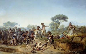 愛人を救おうとする騎士シャルル・ド・ボア・アルディ (wood hardy, boishardy) のヴァンデ戦争 (1795)。 ジャン・ソレイユ (1824-1871) の絵画 作： Jean Soreuil