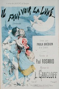 スカラ座でポーラ・ブレビオンが制作した「Il Faut Voir la Lune」（音楽：L.ガングロフ、テキスト：ポール・ロザリオ）の楽譜の表紙（カラー彫刻版 作： Jean Ulysse Roy