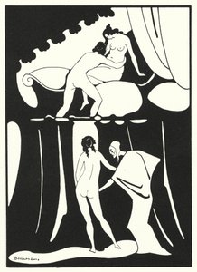 オウィッドの愛の書：彼女は結婚のベッドの貞節を冒涜することを喜ぶ（カラーリトグラフ） 作： Jean de Bosschere