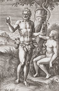 エデンの園のアダムとイブ(プリント） 作： Jean or Johann Sadeler