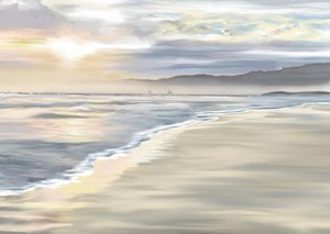 穏やかな海岸の夜明け