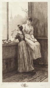 無題 (窓際の二人の少女) 作： Jennie Augusta Brownscombe